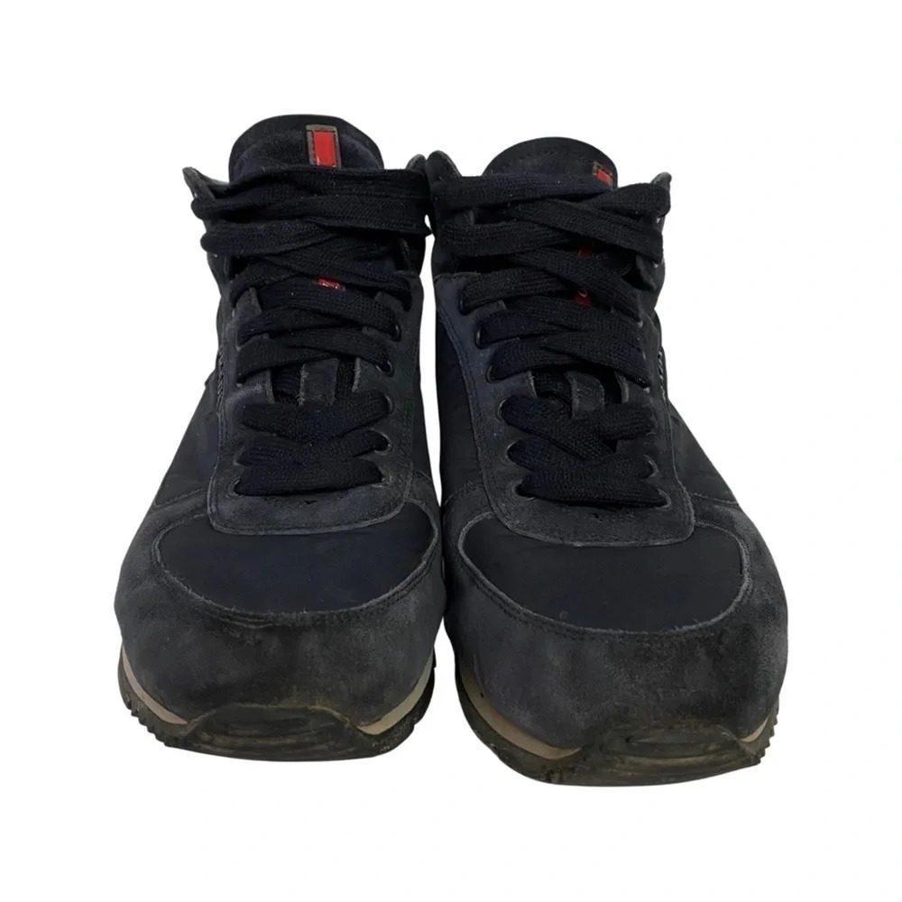 Prada Hightop Sneakers Mens Size 6 Womens 8 Unisex Retro Navy Blue Suede Shoes - Picture 6 of 16